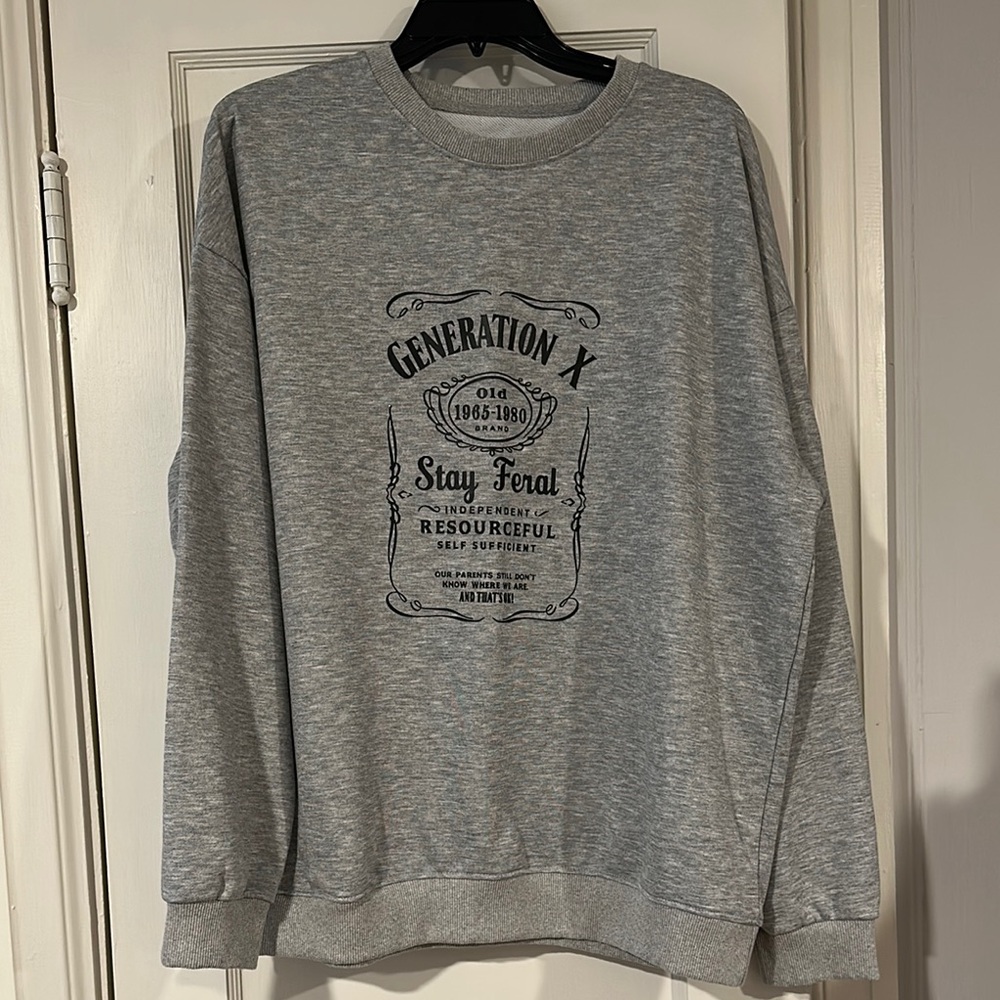 GENERATION X Gray Crewneck Sweater with Vintage Graphic